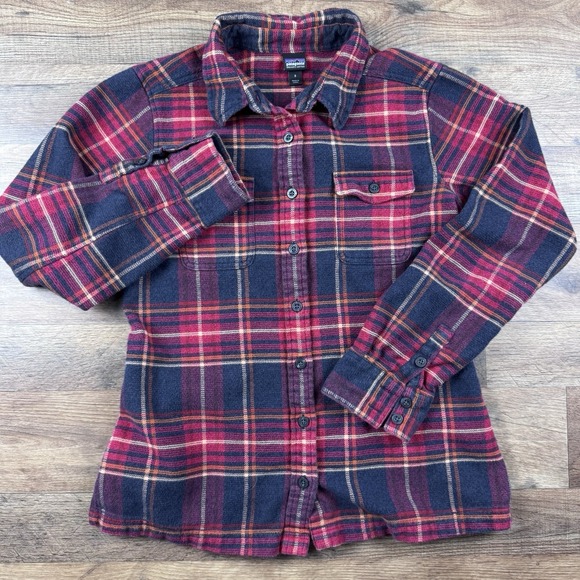 Patagonia 100% Organic Cotton Womens Plaid Flannel Button Down Shirt Size 6 - Picture 2 of 8